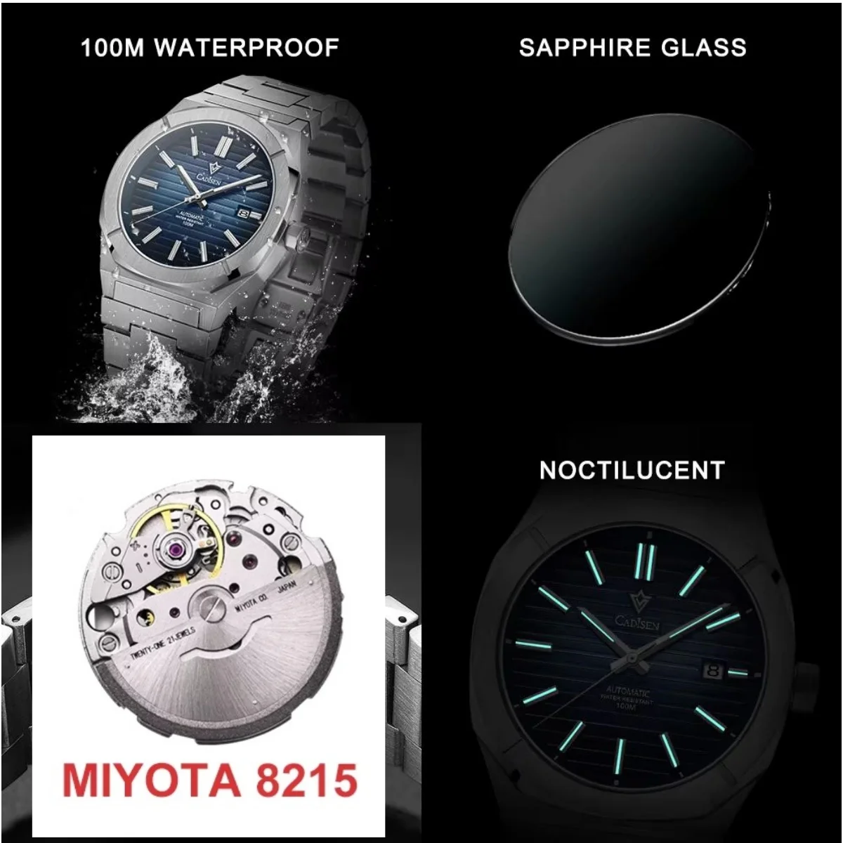 CADISEN Automatic Mechanical Luxury Watch Retro Sapphire MIYOTA