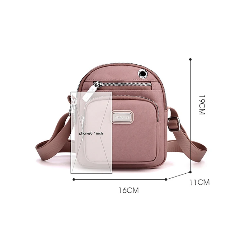 Waterproof Nylon Female Cell Phone Pocket Women Small Crossbody Shoulder Bags Ladies Purse Wallet Earphone Hole Messenger Bags