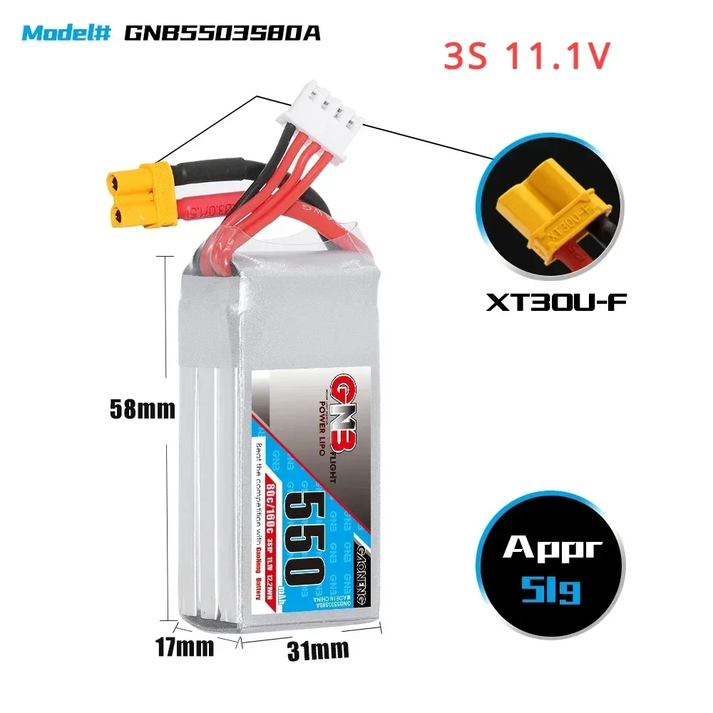 GAONENG GNB 550mAh 80C/160C 2S/3S/4S/6S 7.4V/11.1V/14.8V/22.2V Lipo Batteria XT30 Connettore Per FPV Racing Drone parti RC