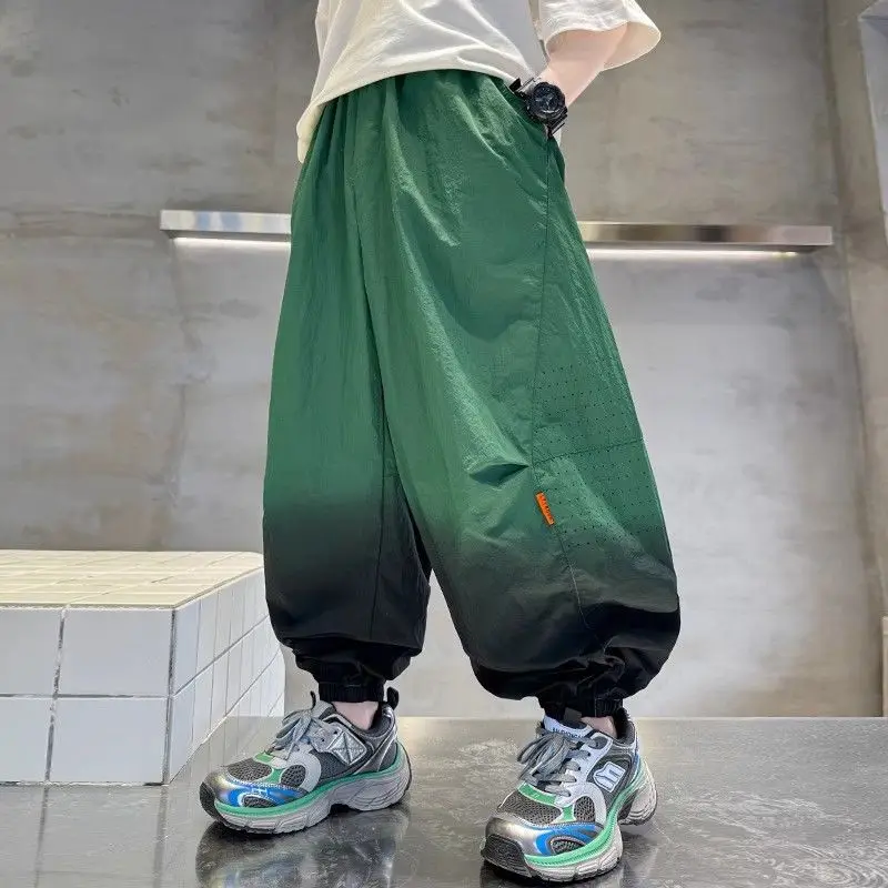 2026 New Boys Gradient Pants Quick Dry Ice Silk Thin Summer Kids Mosquito Repellent Trousers Cool Streetwear Children Clothing