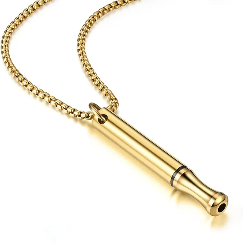 Fashionable Stainless Steel Mindfulness Decompression Pendants Meditation Breathing Whistle Necklace Yoga Exercise Jewelry