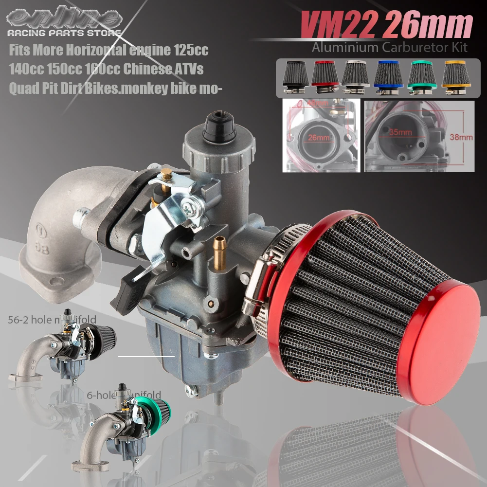 

VM22 26mm Aluminium Carburetor Kit 56-2 6 Hole Motorcycle For Mikuni Intake Pipe 110cc 125cc 140cc Lifan YX Accessories