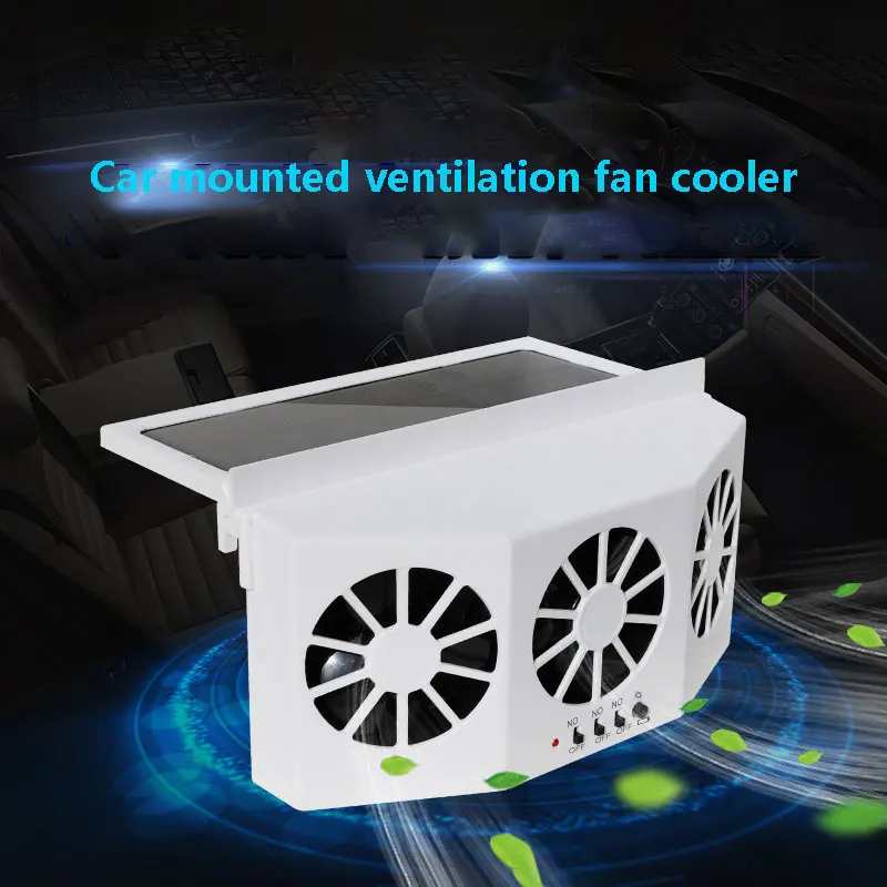 Solar Car Fan USB Rechargeable Exhaust Fan Air Circulation Cooling and Heat Dissipation High Wind Power 3 Head Ventilation Fan