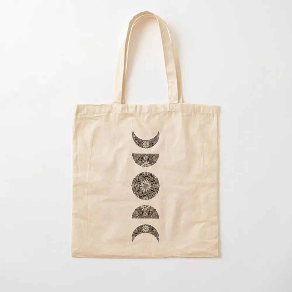 Handdrawn Floral Moon Phases Tote Bag woman shopping bag tote bag canvas Fabric custom tote