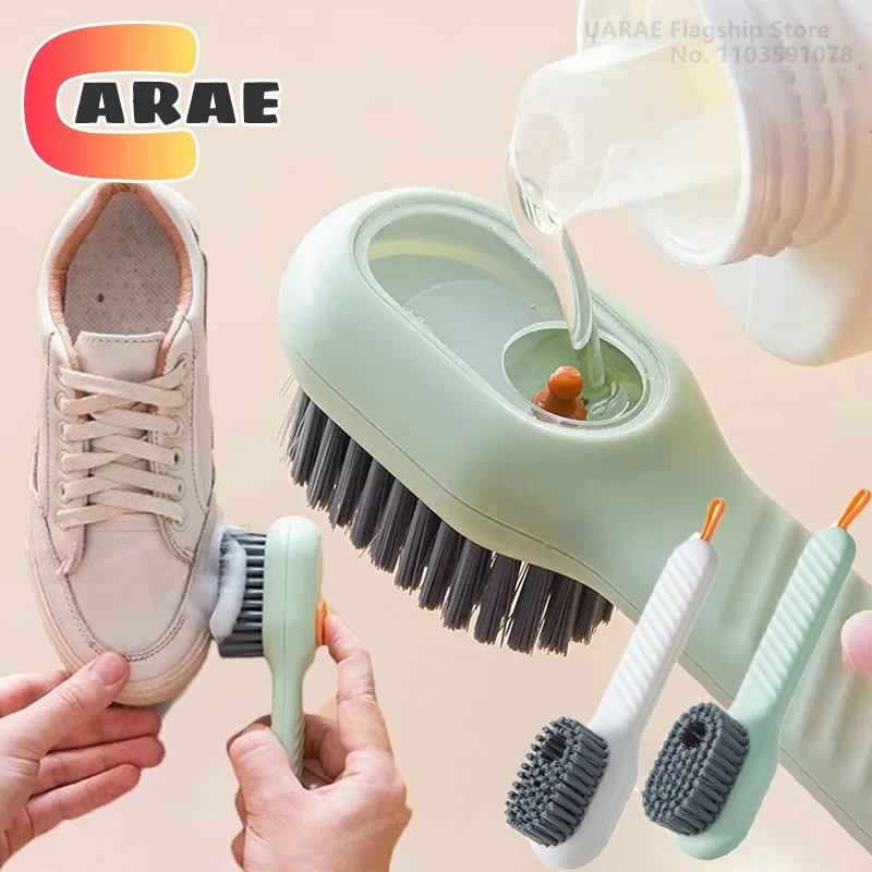 

Multi functional shoe washing brush with liquid addition, household cleaning brush for stain removal