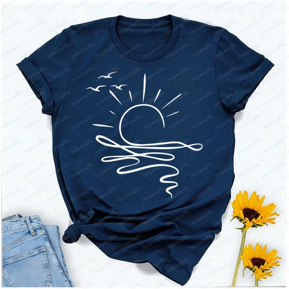 Sun Ocean Teacher T-Shirt Graphic T Shirts Women Clothes Harajuku Y2k Top Funny Outdoors High Quality Cotton Short-sleev Tees
