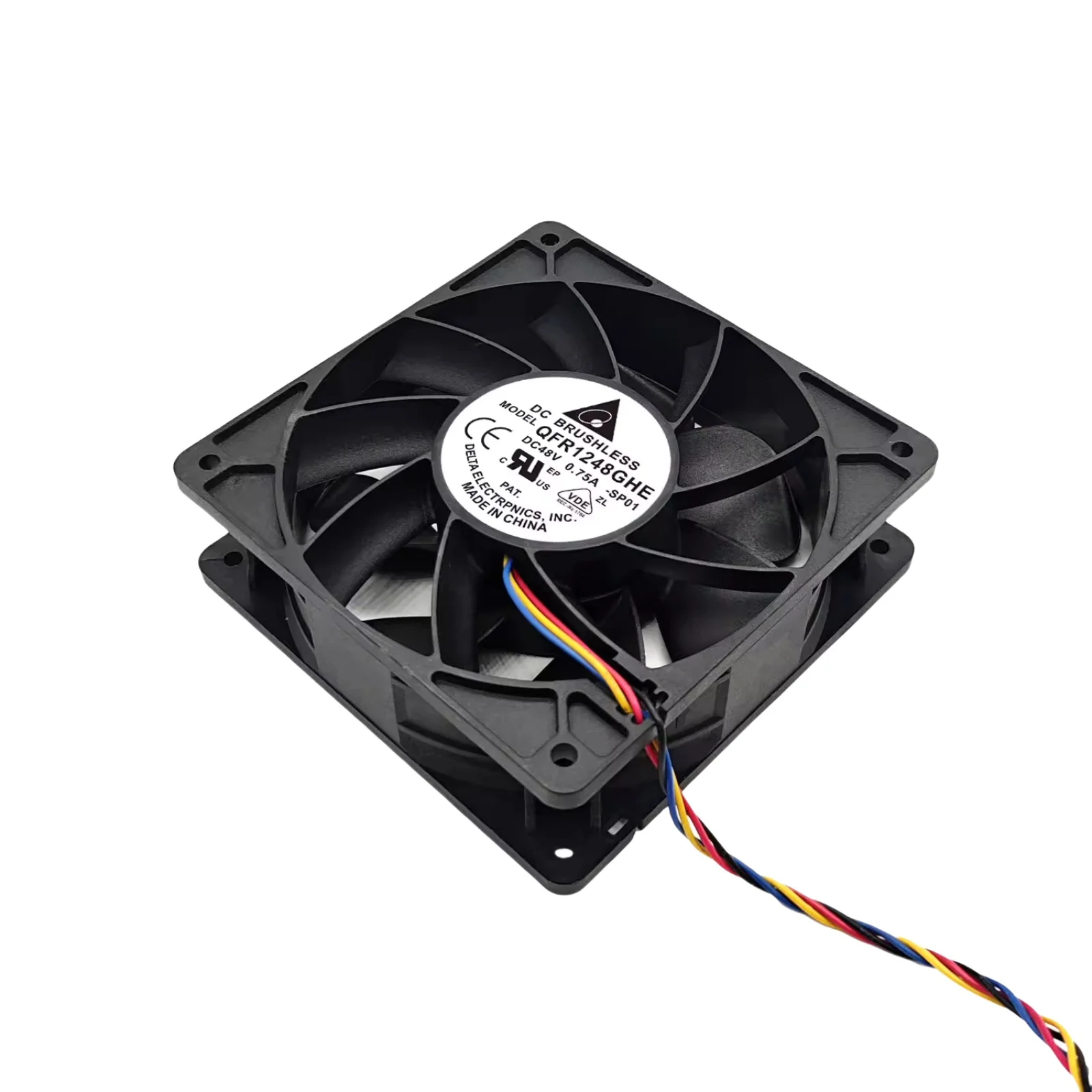 

12038 for Delta QFR1248GHE 48V 0.75A PWM Cooling Fan - 120x120x38mm, 6000RPM, 24W, 4-Wire Ball Bearing, Industrial Bl