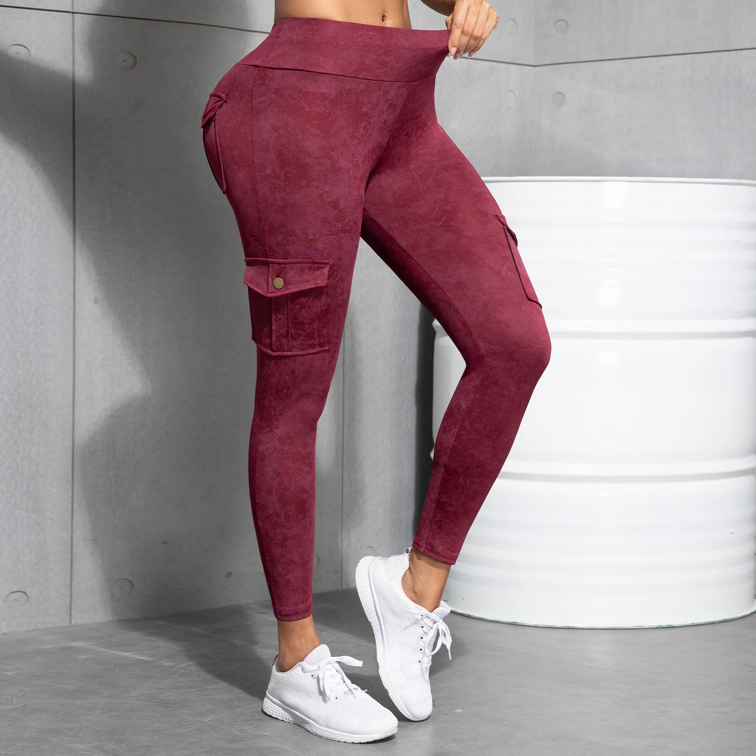 女性洗浄プリントワークポケットレギンスハイウエストバットリフティングフィットネスタイツ 2025 新 5 色のファッションレギンス