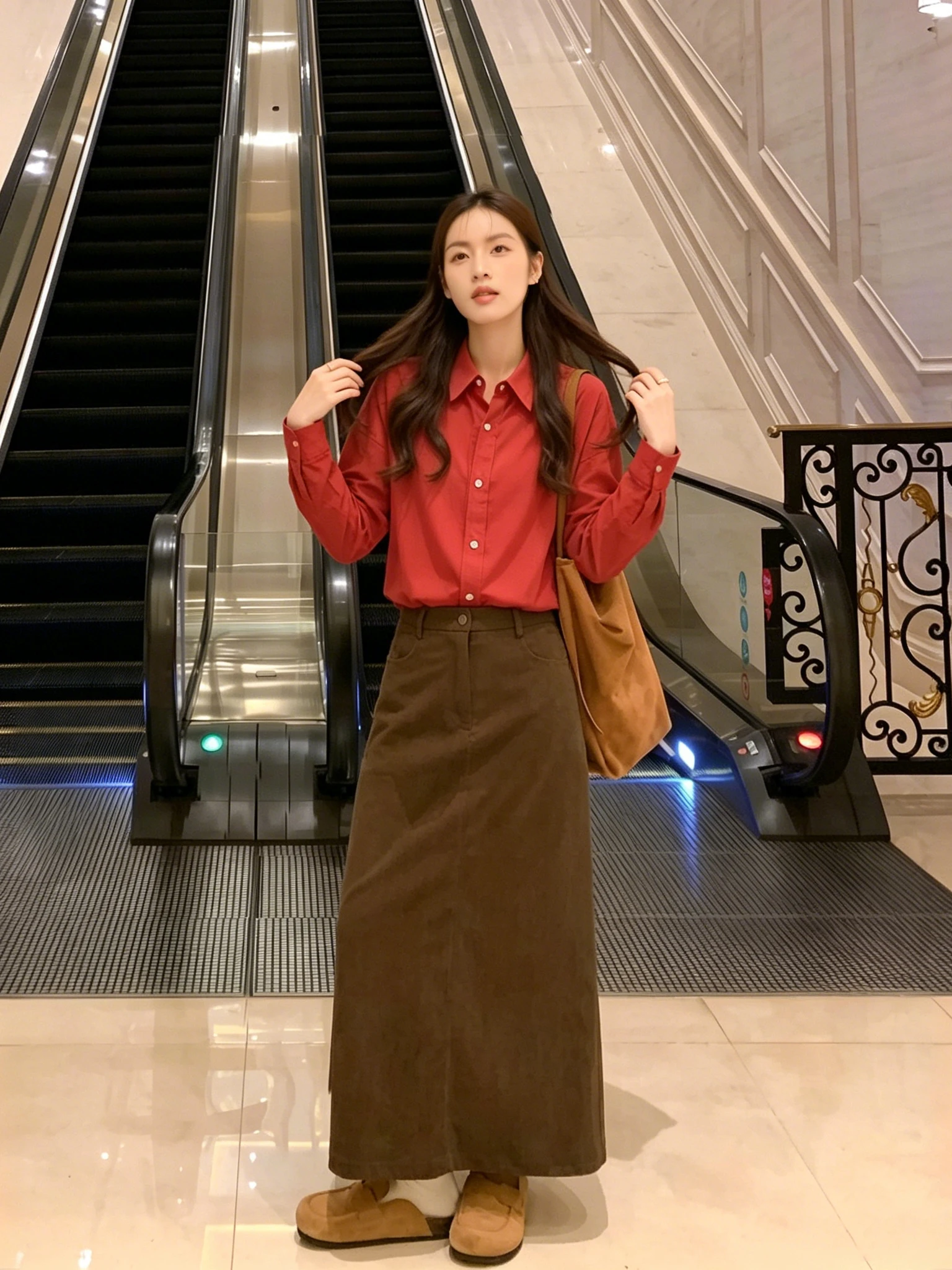 

Retro Linen Red Shirt Women's Spring Summer Loose Layered Early Autumn Long Sleeve Sun Protection Outerwear Top