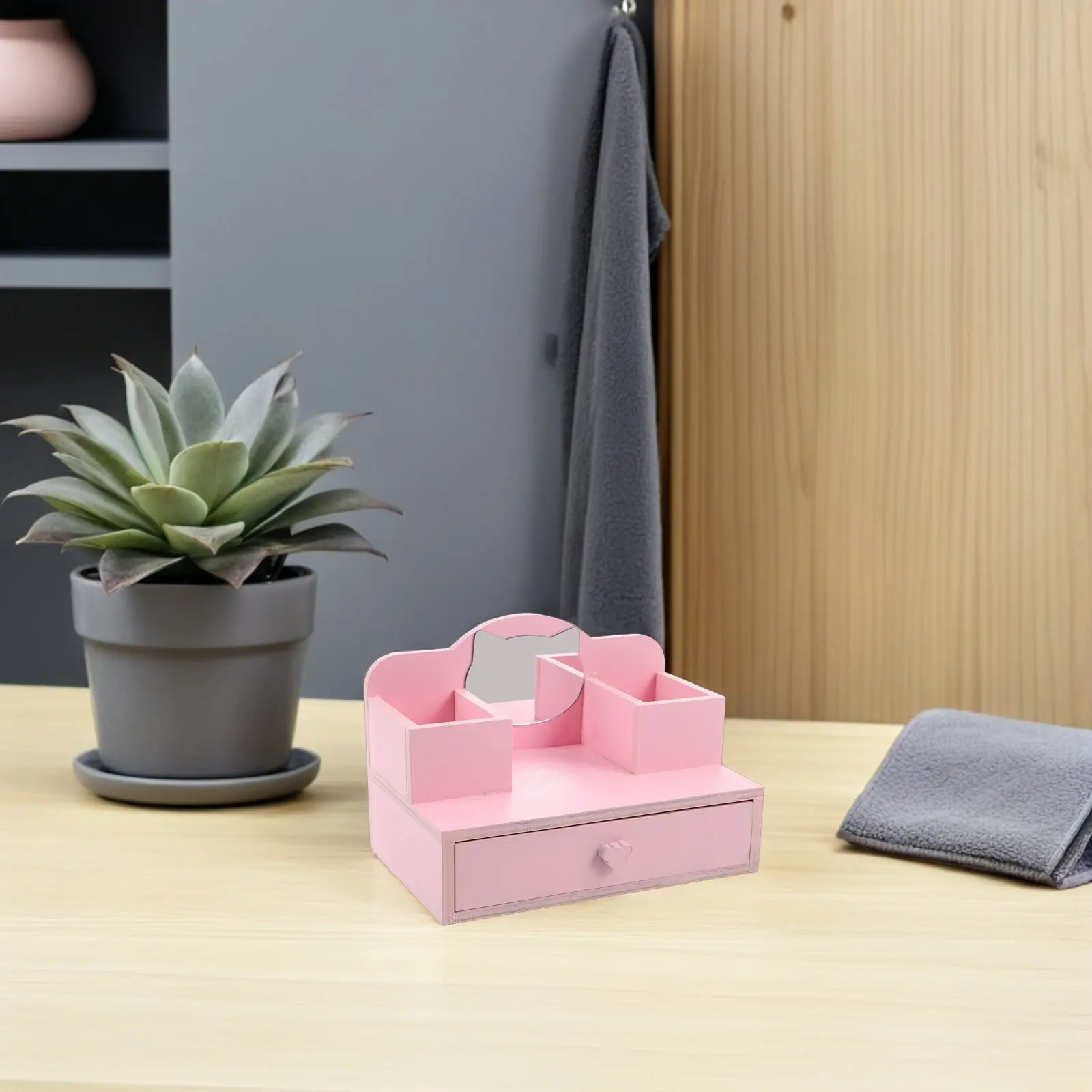 miniature-dollhouse-vanity-table-pink-princess-style-clear-adjustable-mirror-wooden-makeup-dressing-table-drawers-kids-pretend