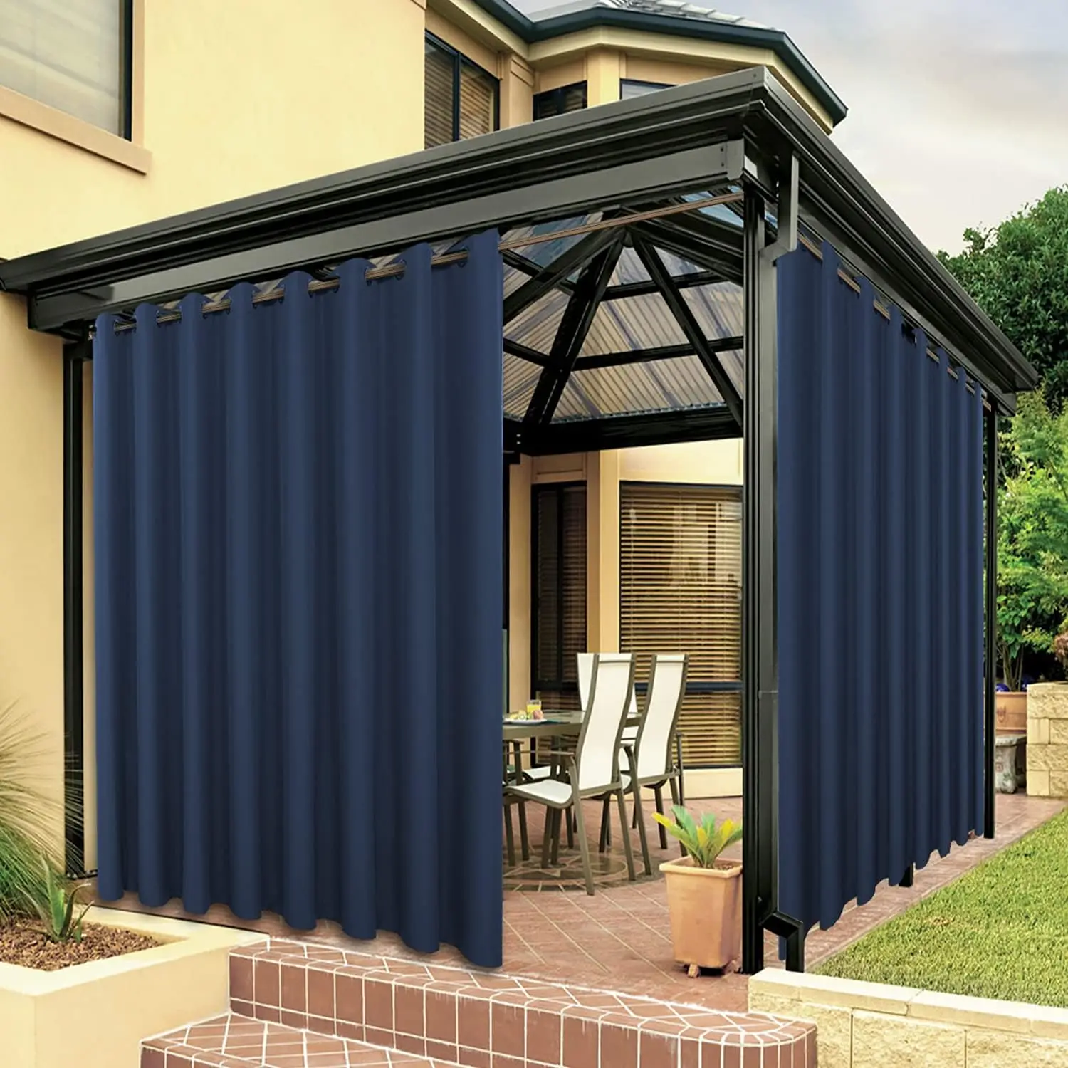

Waterproof Outdoor Curtains for Patio Porch Pergola Cabana Thick Privacy Grommet Curtains, 1 Panel, 110Wx108L, Navy