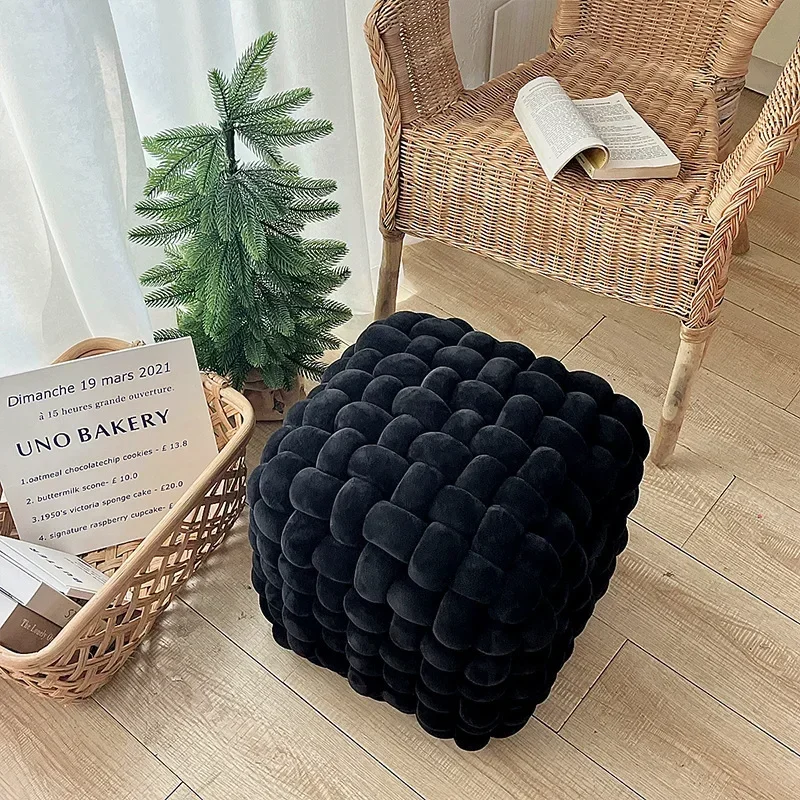 Hand-woven Vanity Stool Coffee Table Footrest Ottoman Shoes Changing Bench Sofa Side Footstool for Living Room Hallway Entrance