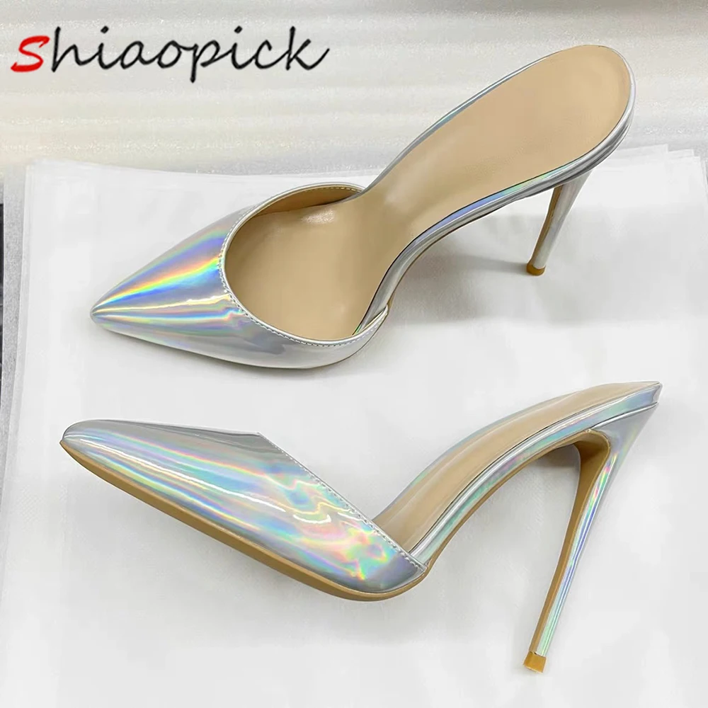 

2025 New Arrival Casual Women Slipper Slingback Fashion Stilettos Silver Outdoor Sandal Dress High Heels Pointed Toe Shoes 12cm