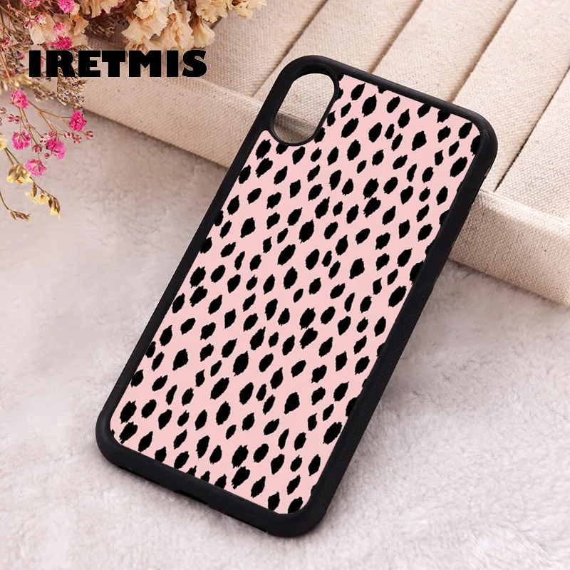 Iretmis Phone Cover Case For iPhone X XS Max XR 11 12 13 PRO MINI 14 15 16 Plus Rubber Silicone Pink Speckle Dots