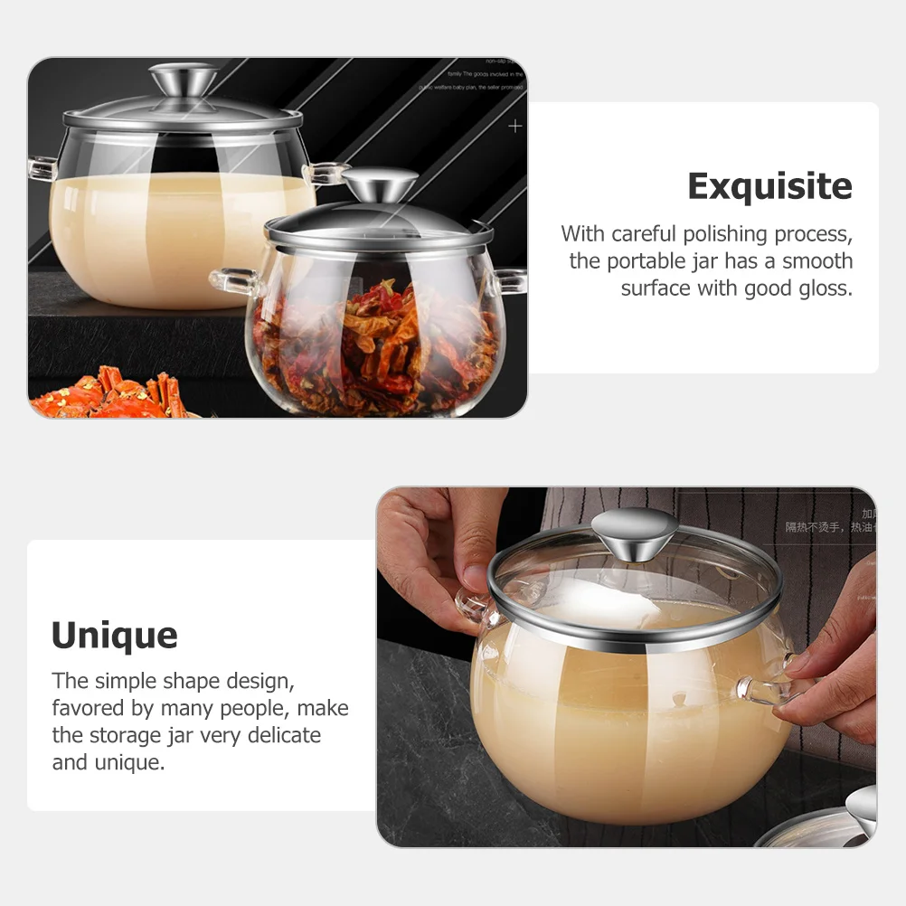 

1Set Glass Storage Canister Kitchen Storage Jar Large Capacity Airtight Seasoning Container for Lard Oil Coffee Beans Sugar