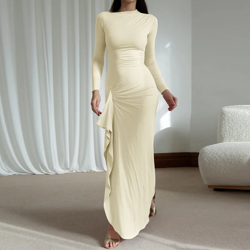 2025 outono nova saia feminina picante menina cor sólida moda sexy emagrecimento e emagrecimento aberto split vestido