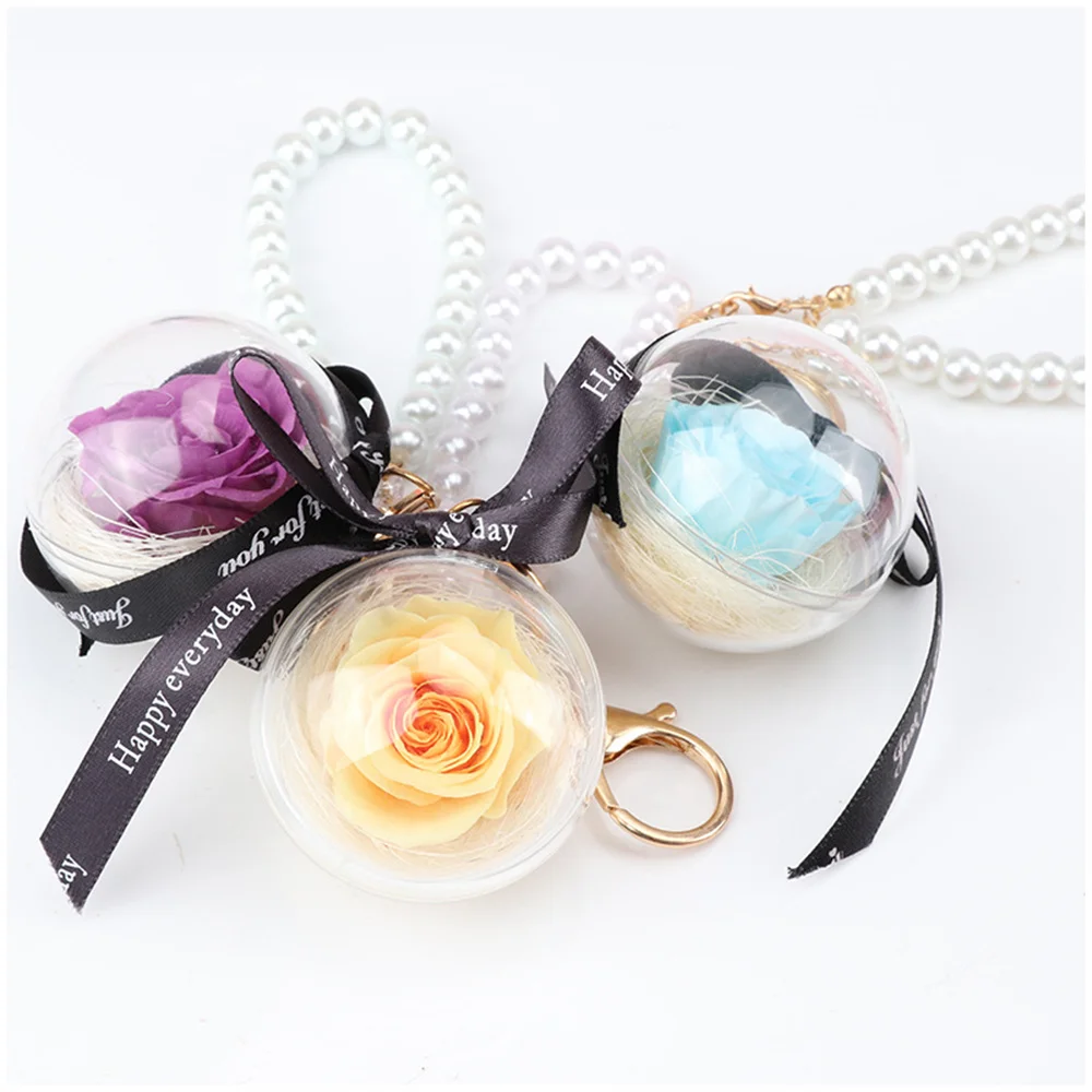 Forever Rose Preserved Rose Eternal Car Key Chain Romantic Gift Valentine's Day Wedding Flower Hanging Keychain Jewelry For Girl