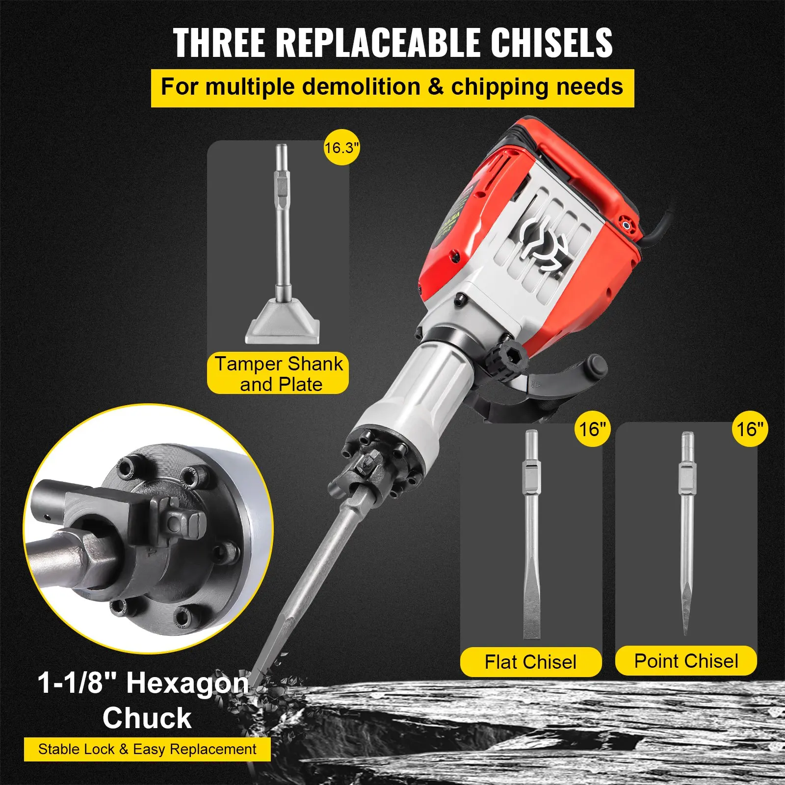 3800W Demolition Jack Hammer, 1-1/8\