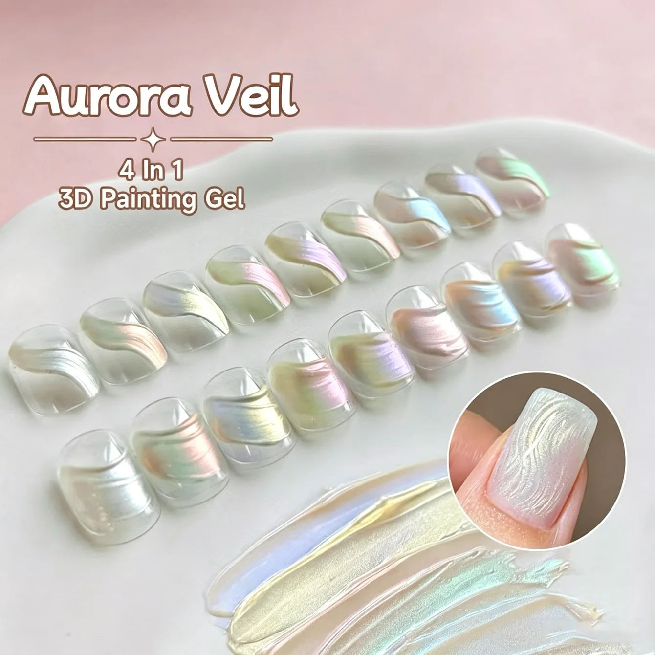Aurora Veil 9‑Color 3D Sponge Painting Gel Set,Iridescent Mermaid Thread Drawing Gel,Soak‑off UV LED Nail Art Gel