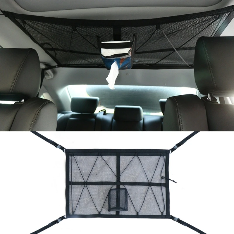 

Adjustable Hanging Car Storage Bag Roof Ceiling Cargo Net with Zipper Buckle Compatible for Truck SUV Campers Dropship