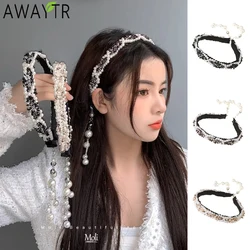 AWAYTR Pearl-encrusted Hair Hoop Bands Tassel Hairband Cross Top Knot Headband for Women Fashion Girl Hair Accessories Headdress