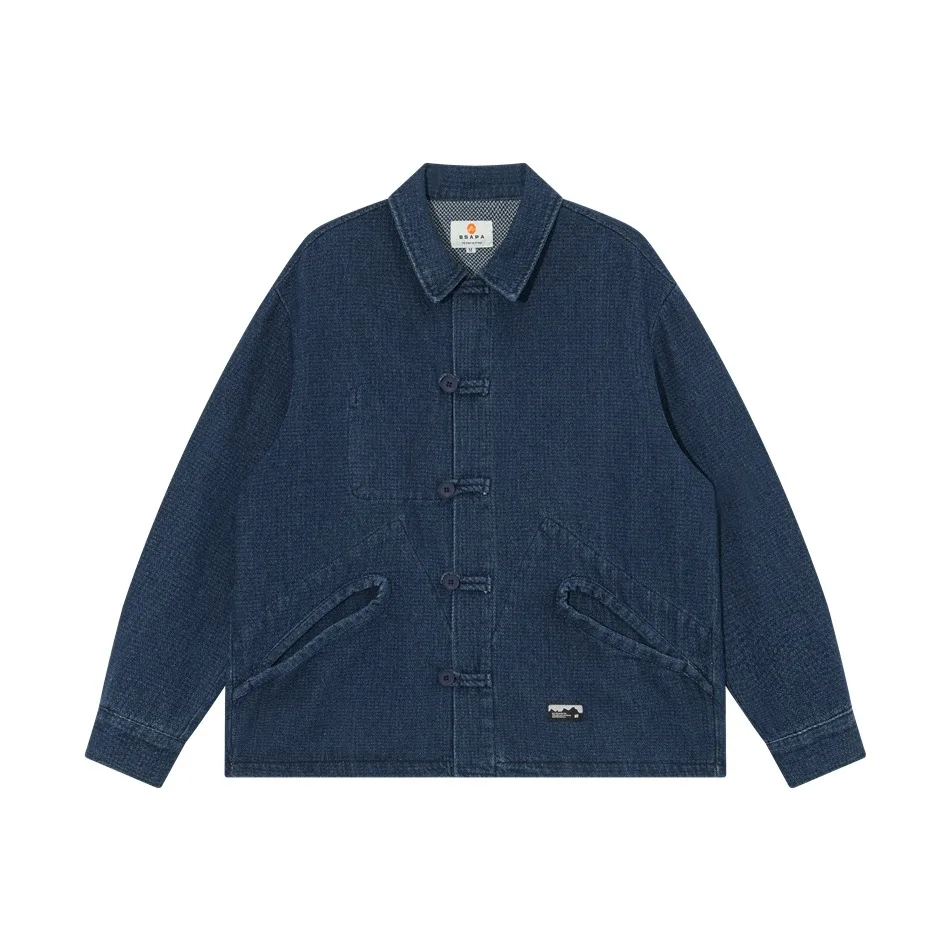 

Men Chinese Button Retro Fashion Spring Autumn Loose Casual Denim Jacket Cityboy Streetwear AMEKAJI Vintage Jeans Coat Outerwear