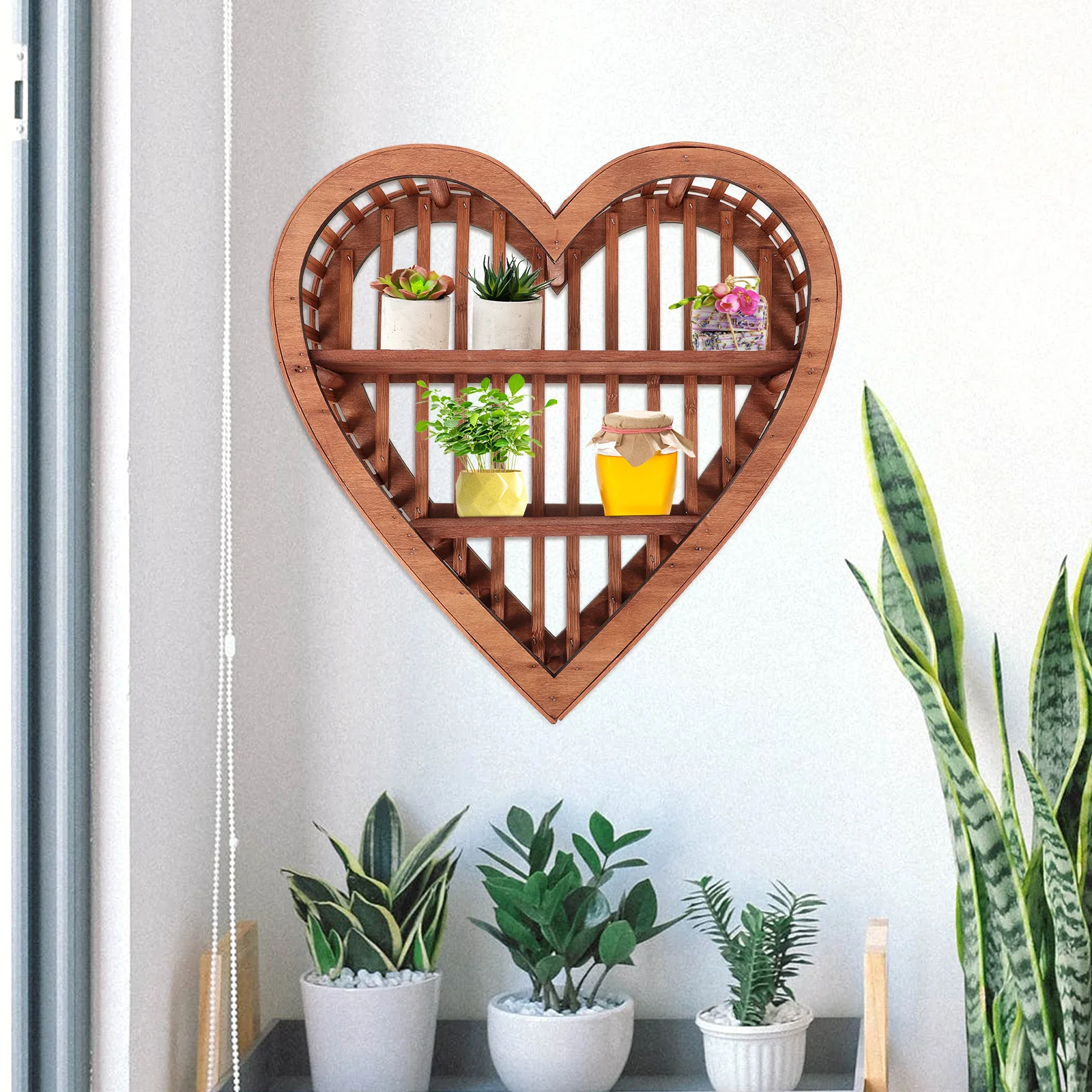 Heart Shelf Wall Mounted Display Shelves Hanging Storage Rack Wood Shape Shaped Wooden Home Decor