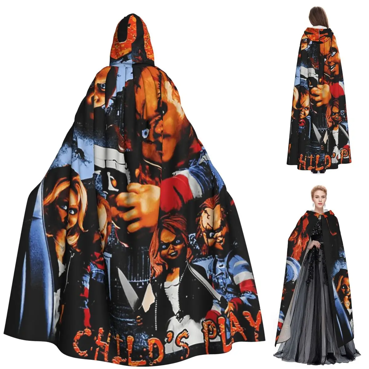 

Chucky Child's Play Long Hooded Cloak Witch Medieval Costume Cosplay Cape HalloweenParty Adult Unisex