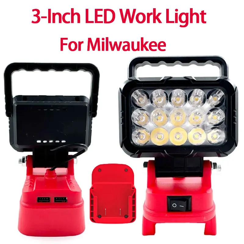 

Для Milwaukee 3-дюймовый светодиодный рабочий фонарь с двумя USB-портами для зарядки, прожектор, ночное аварийное освещение для Milwaukee, батарея 18 В