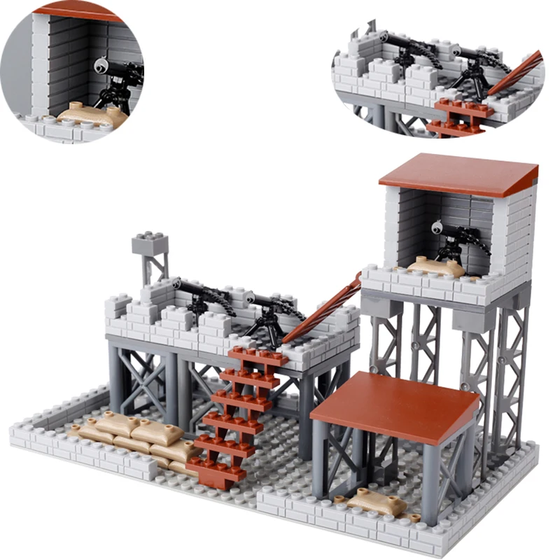 WW2 wojskowy wojskowy pole bitwy Model blokady klocki wieża stolarska polecenie Post Bunker Model zabawki dla dzieci prezent