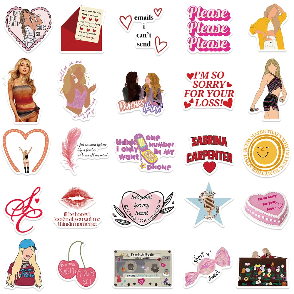 10/30/50 قطعة المغني الساخن سابرينا نجار ملصقات الكرتون ملصق مائي مقاوم للماء Laptop بها بنفسك محمول الأمتعة القرطاسية الغيتار الكتابة على الجدران ملصق