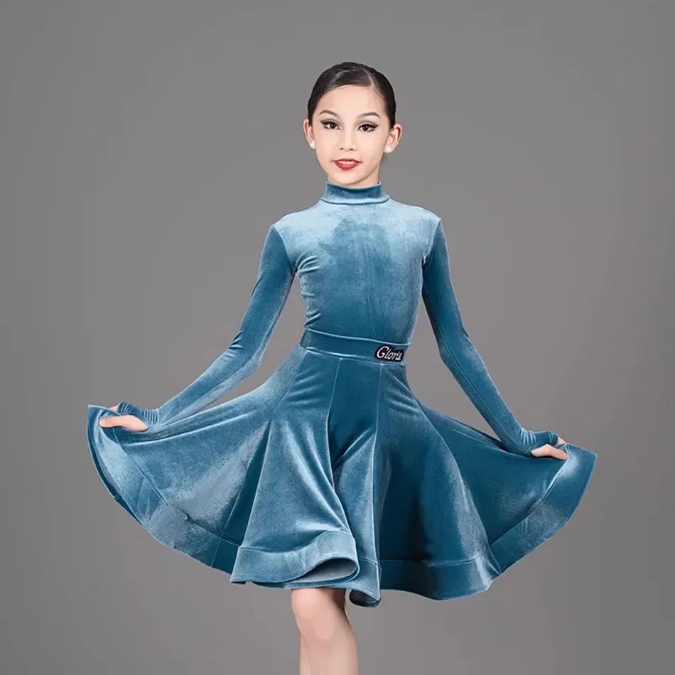 Robe de danse latine à col haut pour enfants, jupe en Y pour filles, costume de phtaline, salle de Rhde performance, NY G