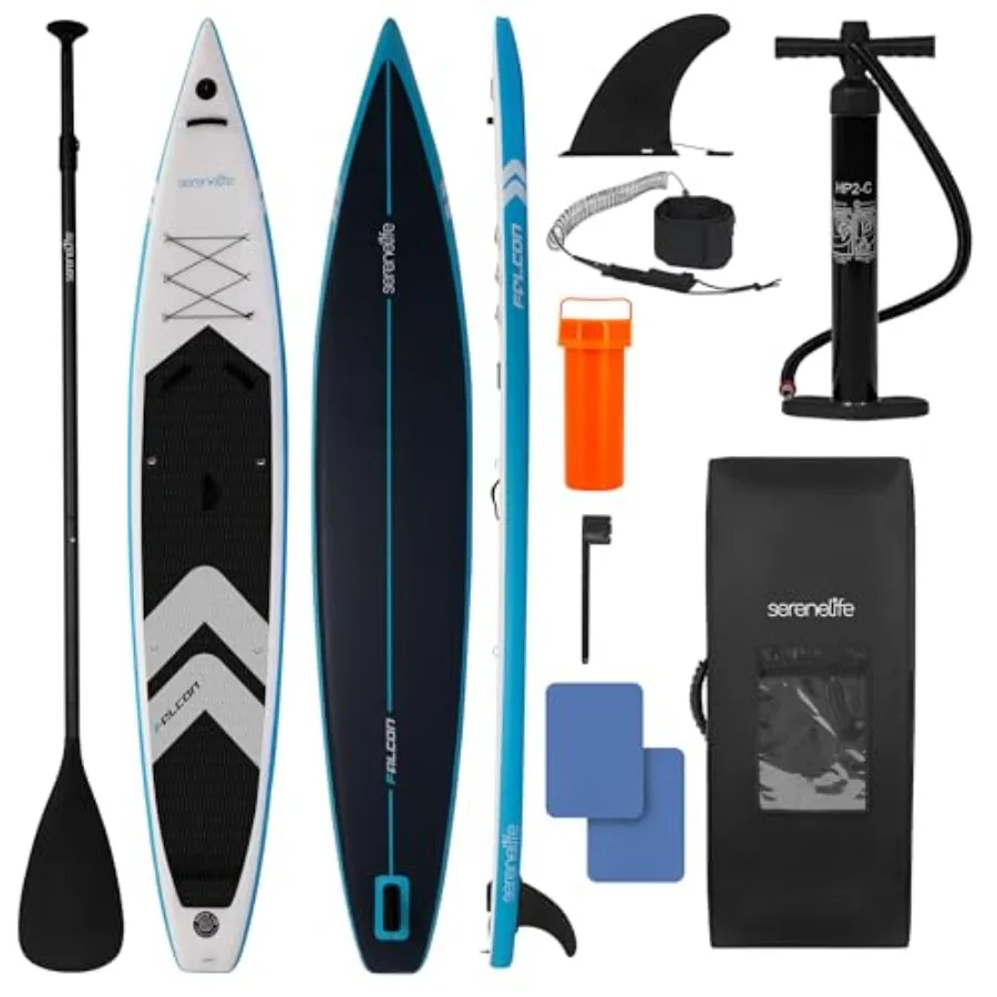 

Racing SUP board for youth and adults inflatable PVC material blue color 14 length with 28 narrow design non-slip EVA deck pad
