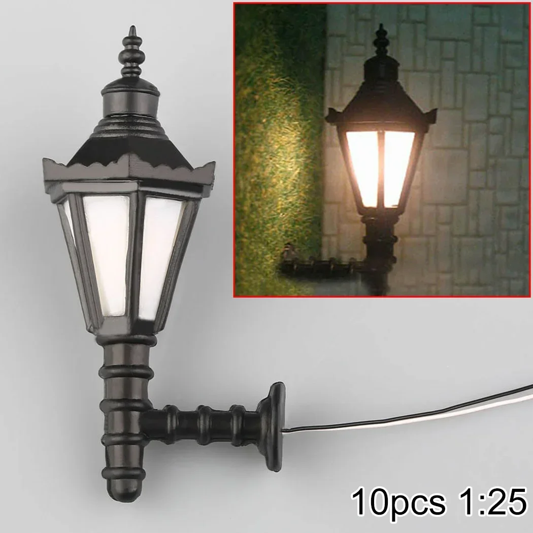 

10Pcs 1:25 3V Light Model Lamppost Lamps Wall Lights Train Railway Park Lamps Miniature Lanscape Ornament Sand Table Decor Toys