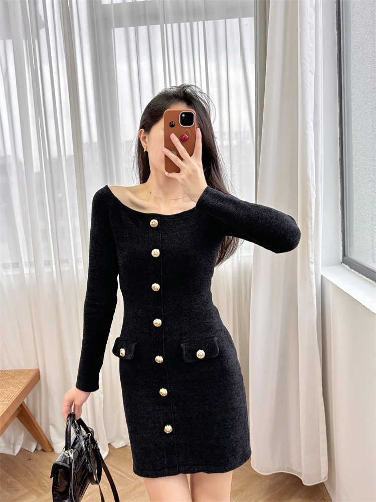 

Черная утягивающая и облегающая юбка на одно плечо, золотая пряжка, сексуальное трикотажное платье, чистое желание, французские классические вечерние платья