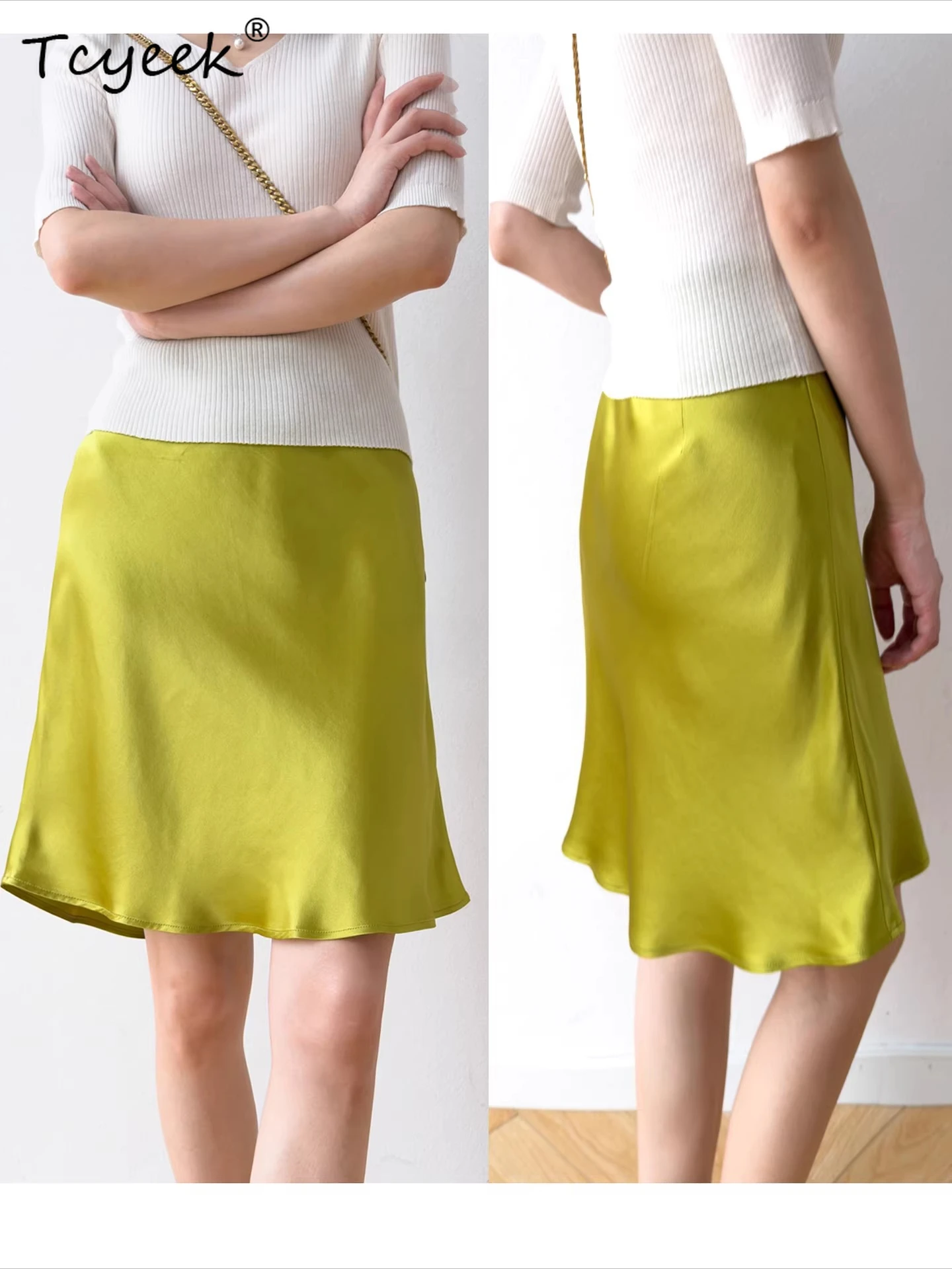 Tcyeek 100% Real Mulberry Silk Skirt Woman Clothes Fashion Summer Skirt 30MM Silk Elegant Skirts for Women Slim Fit Юбка Женская