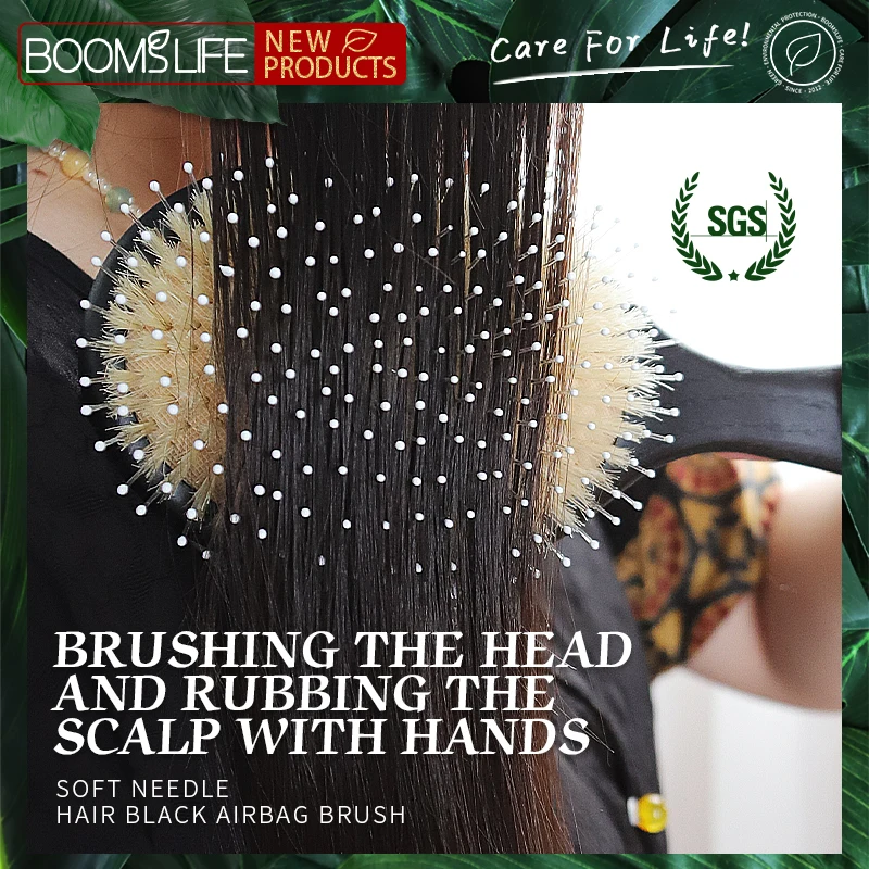 BOOMSLIFE Custom Boar Bristle Mix Nylon Hair Brush Oak Wood Comb for Hair Women Scalp Massage Detangling HairBrush Barber Tools