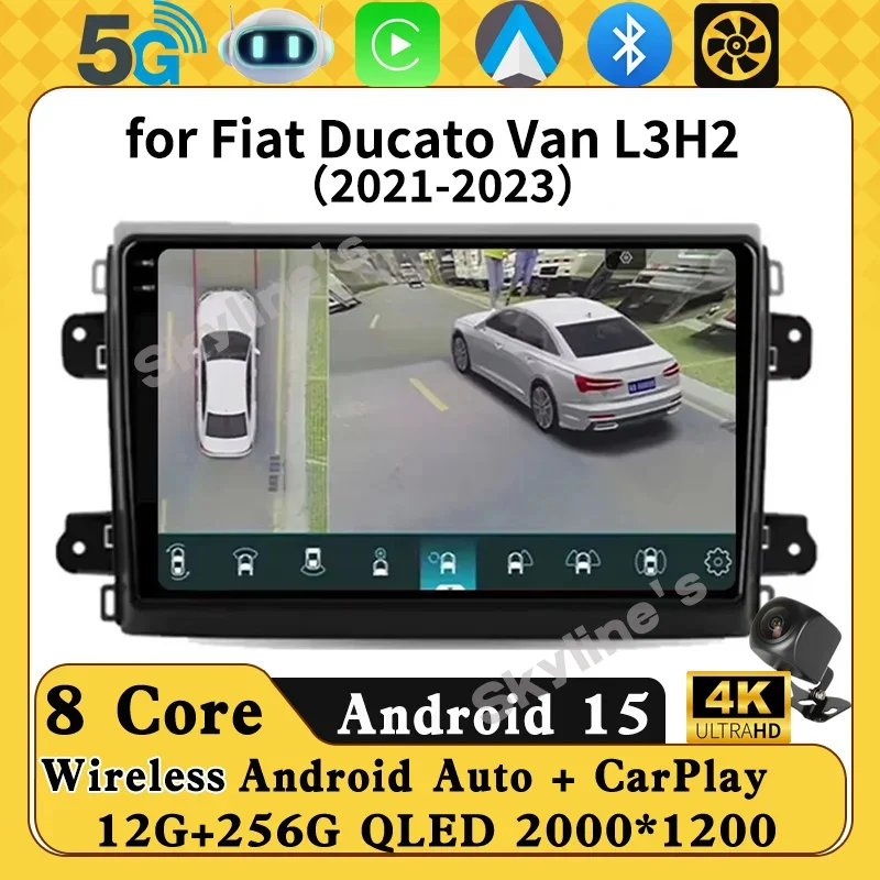 Автомобильный радиоприемник Android 14 для Fiat Ducato Van L3H2 2021-2023 Экран GPS-навигации Мультимедийный автоматический видеоплеер Беспроводной Carplay BT