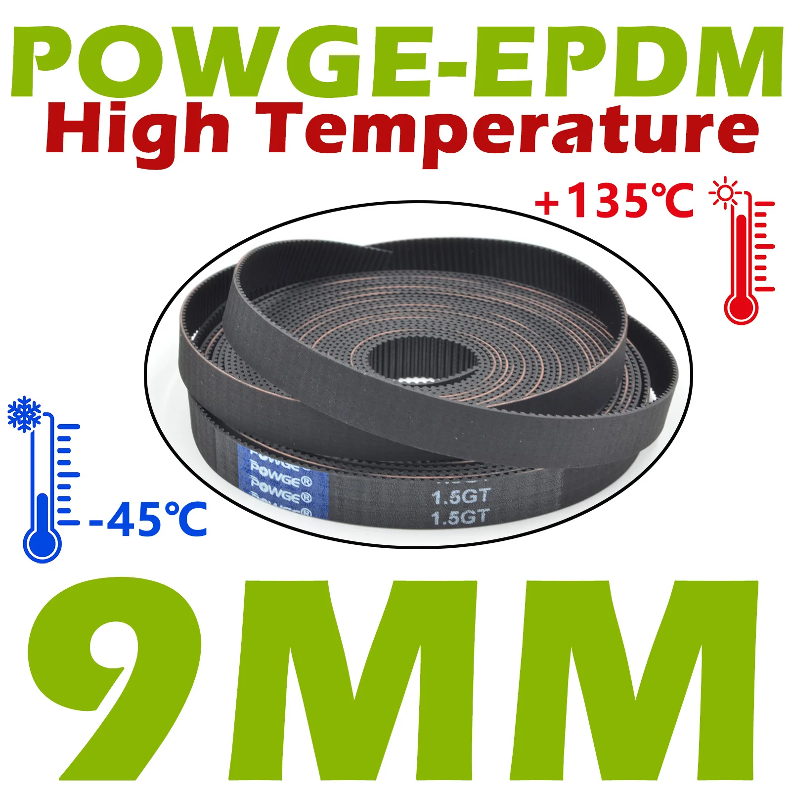 POWGE GT 1.5GT 1,5M Zahnriemen mit offenem Ende, Breite 6/9/10/12 mm, RF EPDM-Gummi, geringer Spielraum, Positioniergenauigkeit, 3D-Drucker