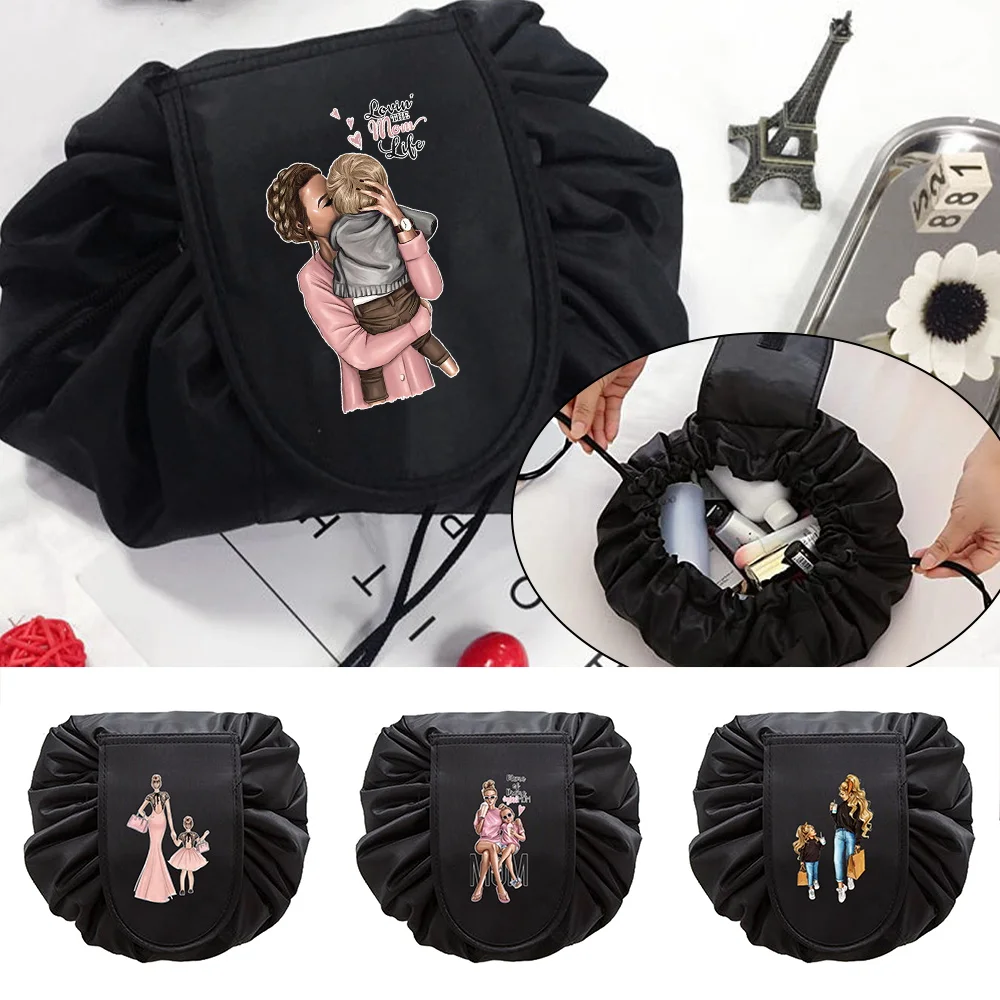 

Fashion Women Mom Print Drawstring Lazy Cosmetic Bag Wash Organizer Female Make Up Pouch Portable Toiletry Beauty Case Mom Gift