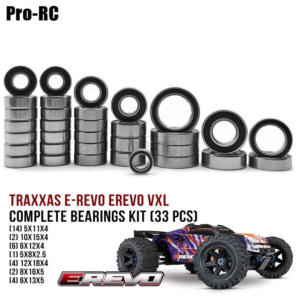 

33Pcs Complete Bearings Kit For Traxxas 1/10 E-Revo ERevo VXL Brushless Original Version Rc Car Parts