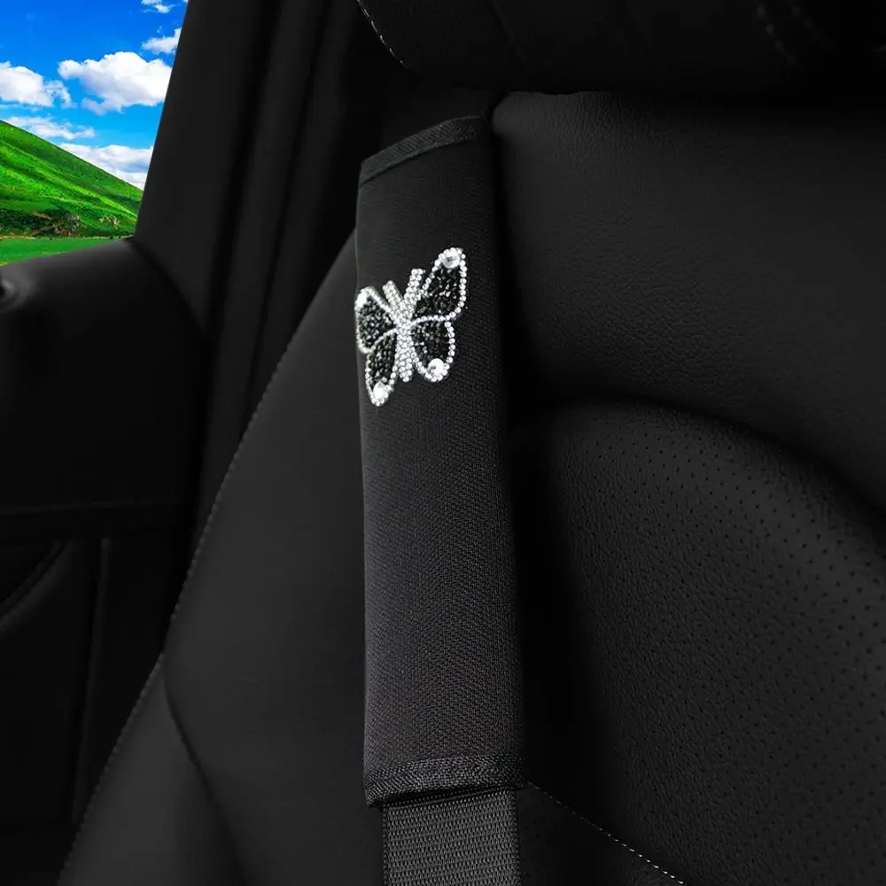 

Diamond-encrusted Butterfly Flash Blingbling Car Shoulder Strap Adorned with Stress Relief Comfort Car Interior Accessories
