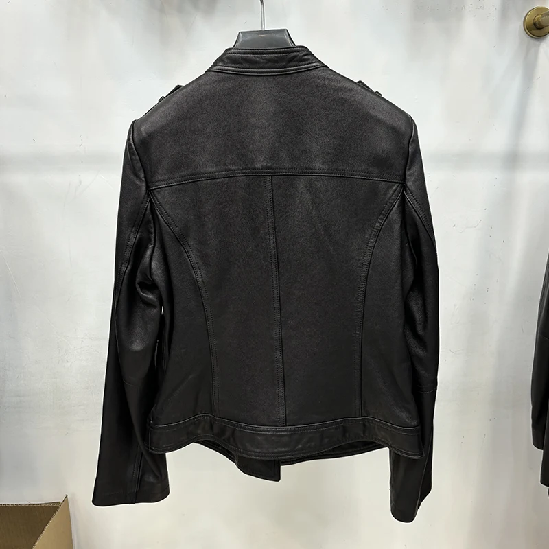 2025 frauen Klassische Frühjahr Echtem Schaffell Leder Moto Biker Stil Jacke Mantel Herbst Echt Leder Jacke