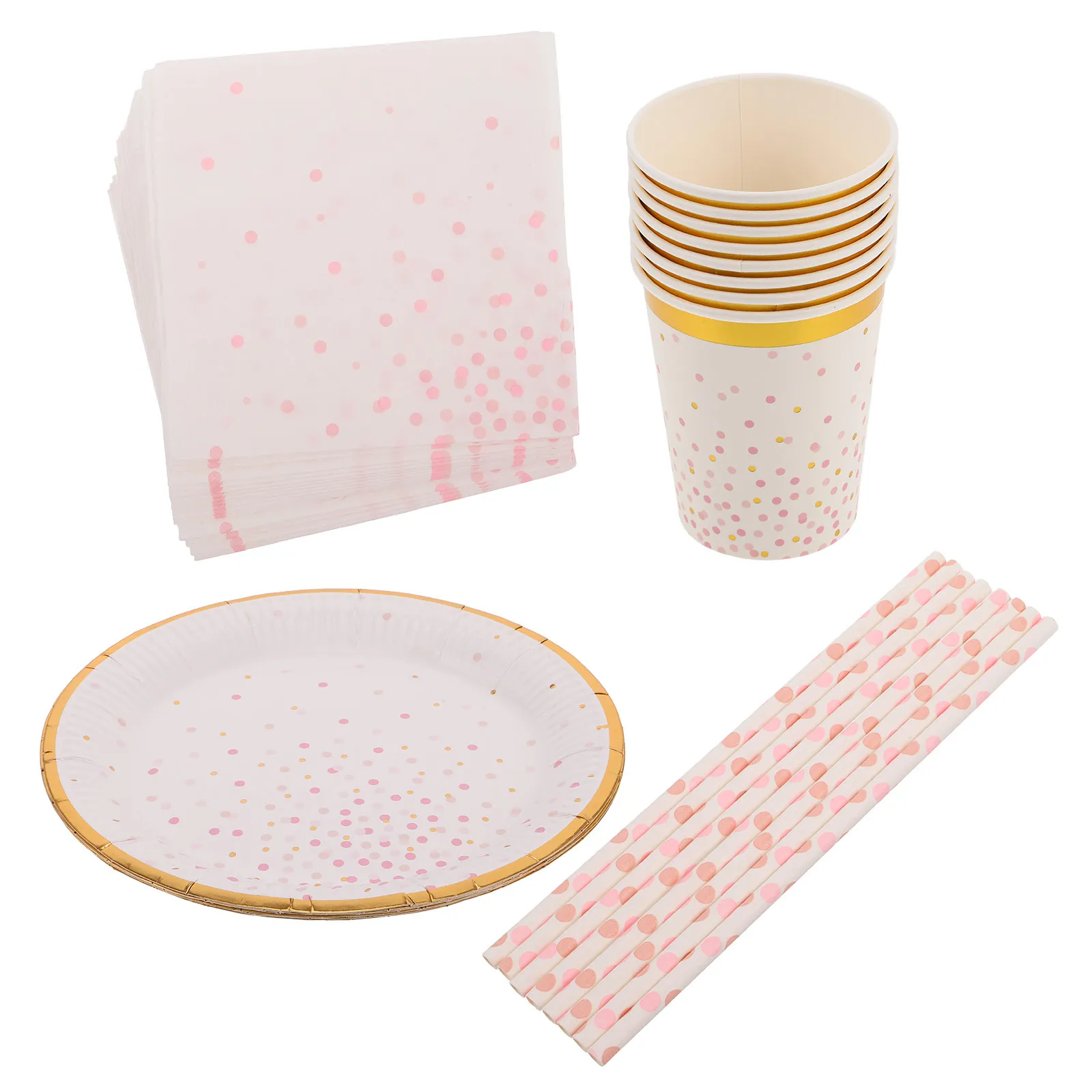44Pcs Pink Polka Dot Disposable Dinnerware Set for Birthday Party Shower Tea Party Celebration Paper Tableware Set