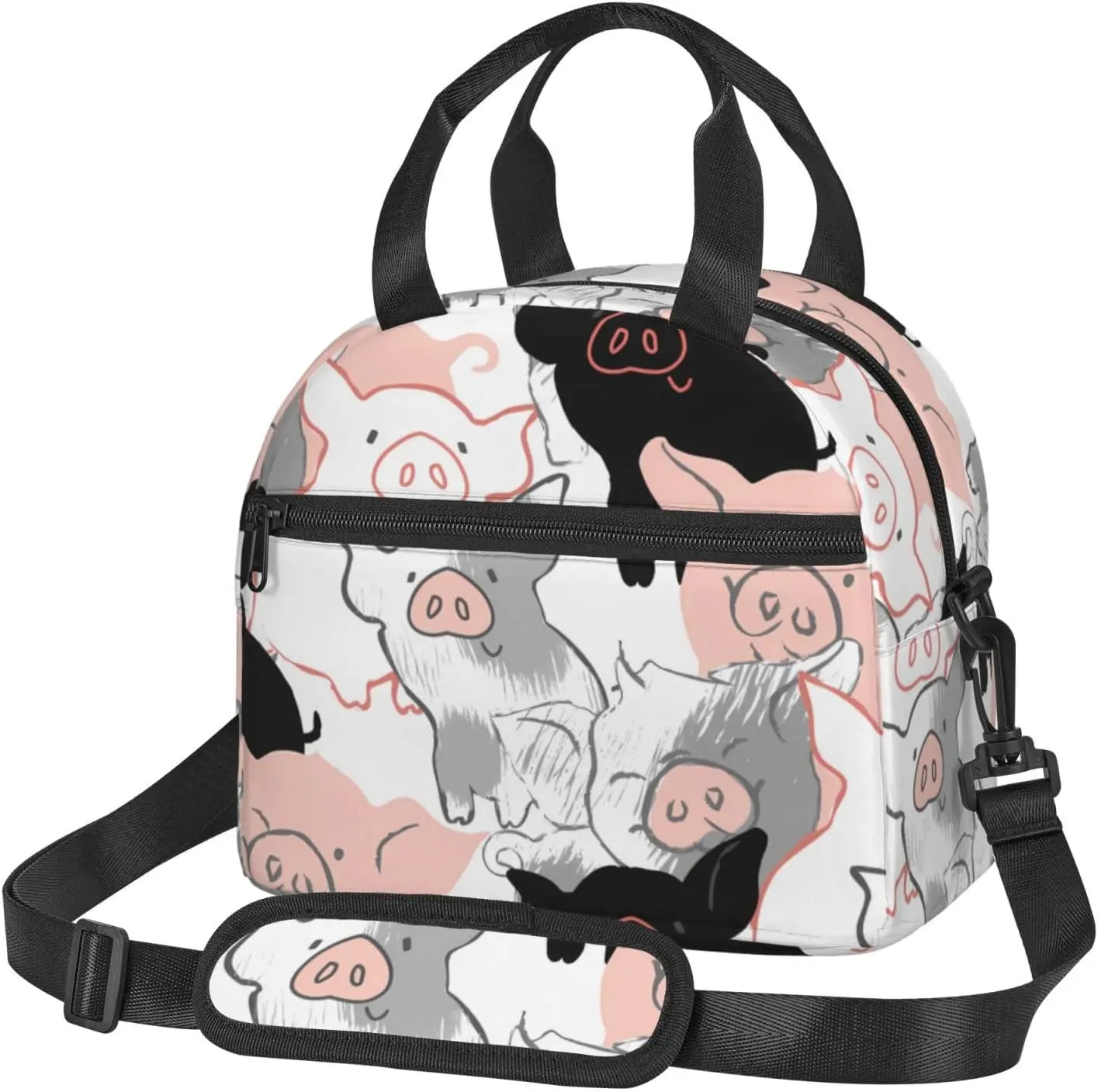 Graffiti Hand Drawn Cute Pigs Lunch Bag Insulated with Adjustable Shoulder Strap for Women Men Reusable Lunch Cooler Bag