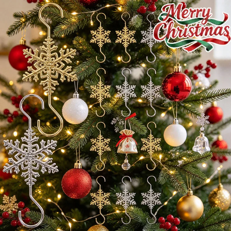 10-100PCS Christmas Snowflake Hooks Holiday Hanging Decorations Snowflake Ornaments Christmas Tree Home Party Decor