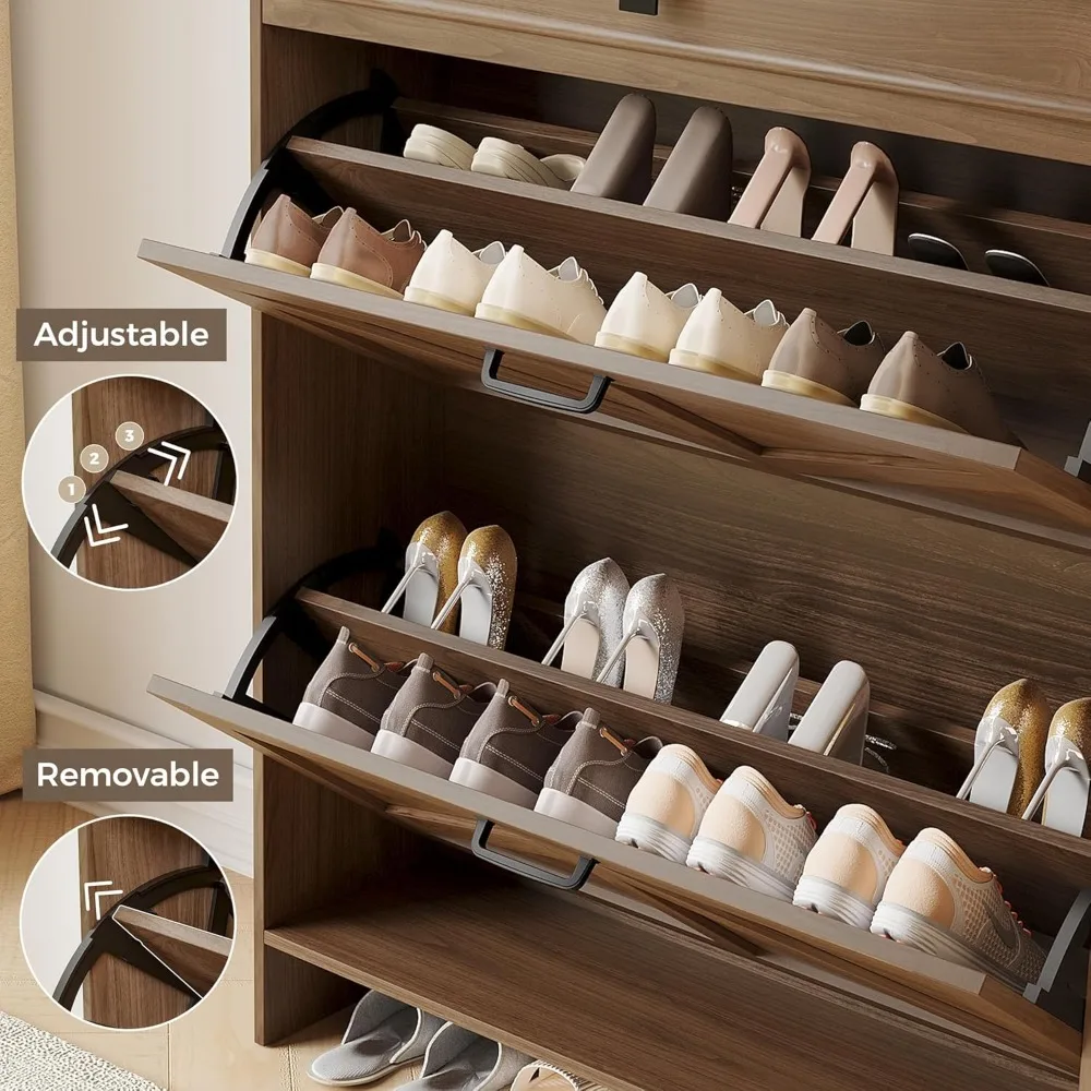 IRONCK Shoe Storage Cabinet with 2 Flip Drawers & Barn Door Design, Freestanding Shoe Cabinet Organizer with Drawer and Shelves