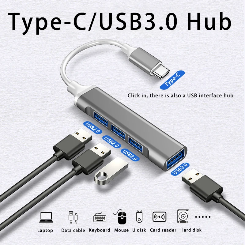 Tipe C USB HUB Kecepatan Tinggi 4 Port Adaptor Multi Splitter OTG untuk Samsung HUAWEI Xiaomi Macbook Pro 15 Air Pro Aksesoris Lenovo