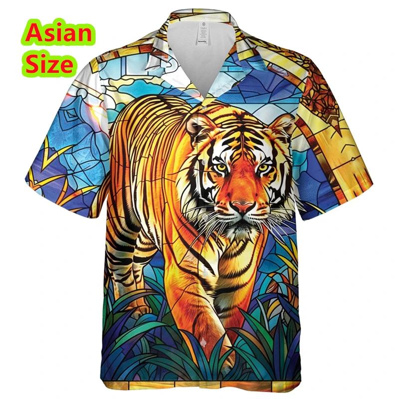 

Beach Tiger Graphic Mens Shirts Clothing Funny Animal Surfing 3D Printed Short Sleeve Hhawaiian Shirt Y2k Tops Blouse Clothing