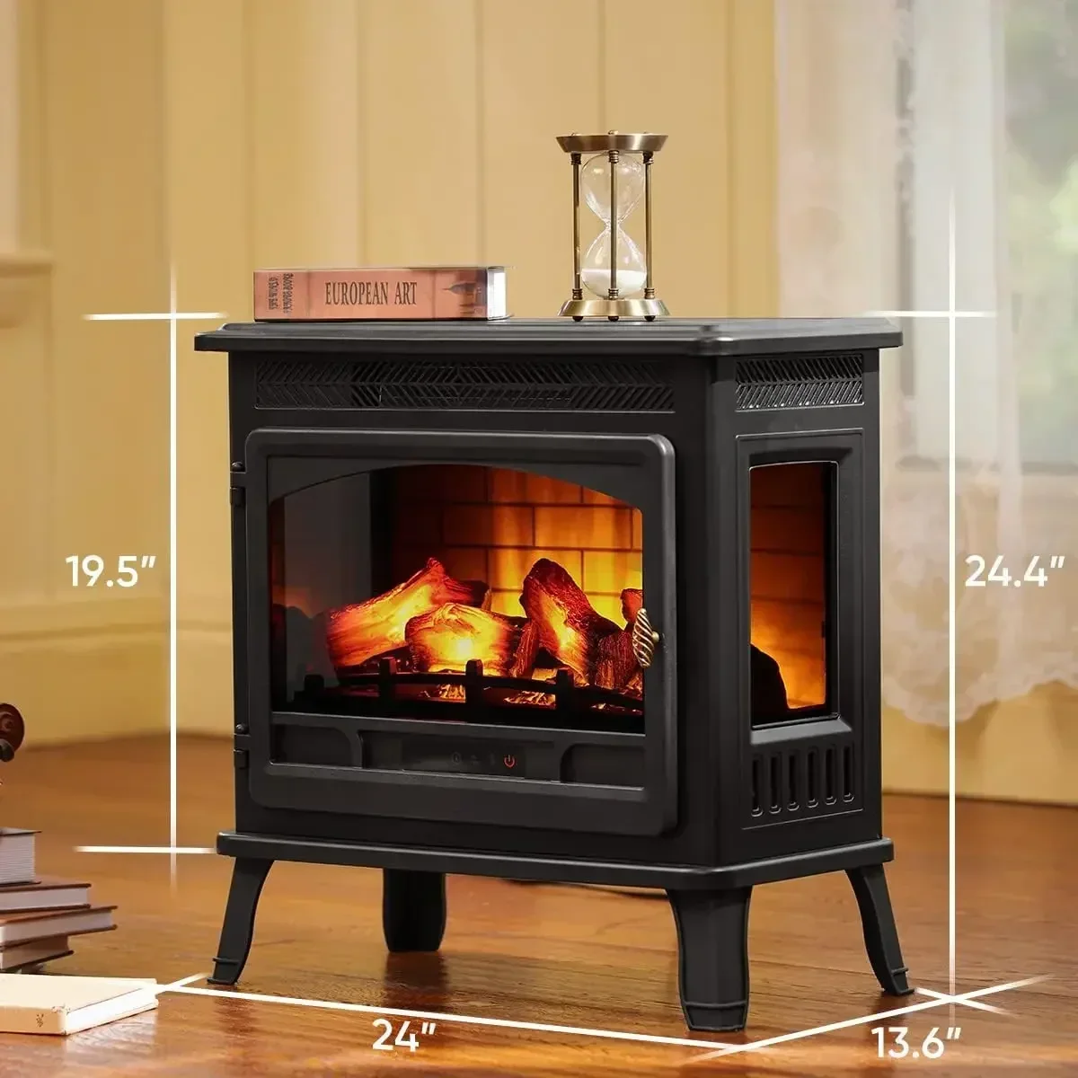 HEAO-Electric 3D Infrared Fireplace Stove, Freestanding Fireplace, Heater for Indoor with Visible Control Panel, 24